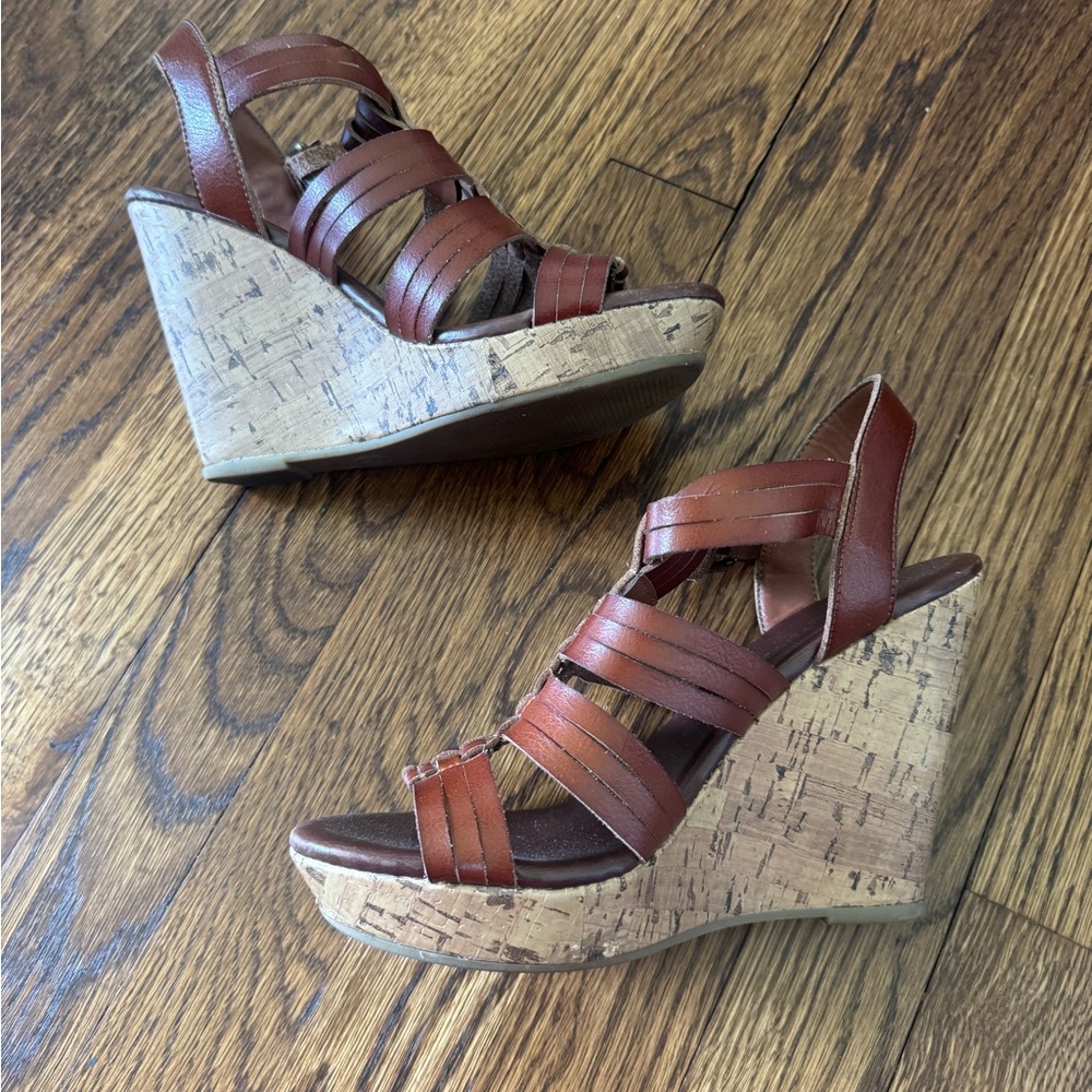 Mossimo Supply Co. Tan Strappy Wedge Sandals